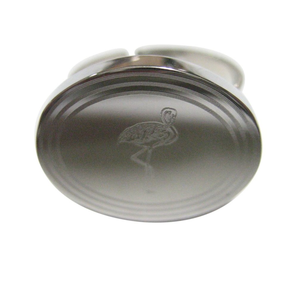 Etched Oval Flamingo Bird Adjustable Ring